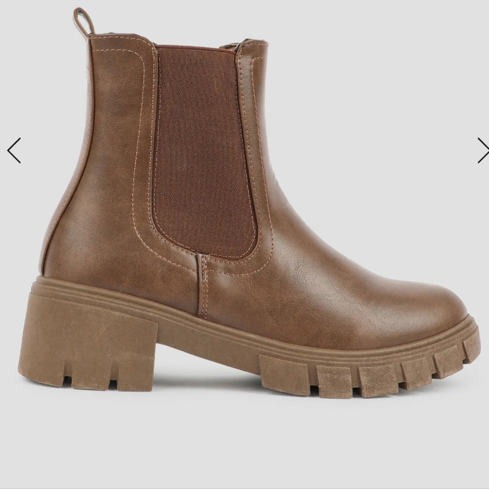Brown faux leather chelsea moto booties
